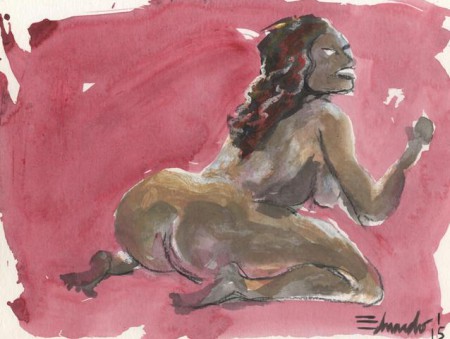 Fernanda. Óleo, cera, carboncillo y acrílico sobre papel. 24 x 32 cm.